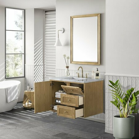 James Martin Vanities Laurent 36in Single Vanity, Light Natural Oak w/ 3 CM Carrara Marble Top 545-V36-LNO-3CAR